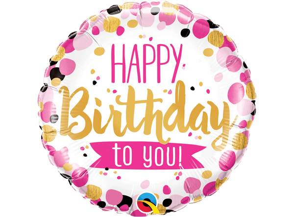 18 Inch Happy Birthday To You Round Foil Balloon - Pink & Gold
