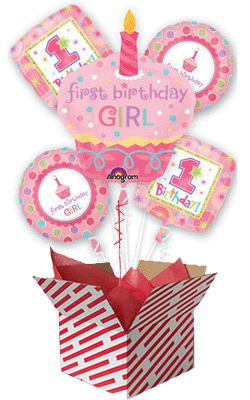 Giant 1st First Birthday Girl Cupcake Balloon Bouquet