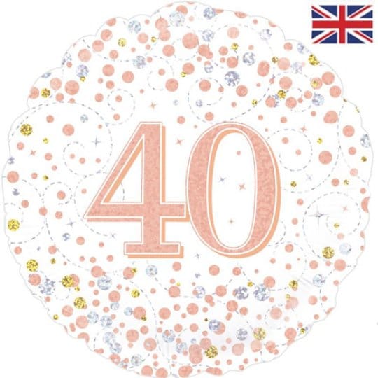 18 Inch 40th Birthday White & Rose Gold Fizz Foil Balloon