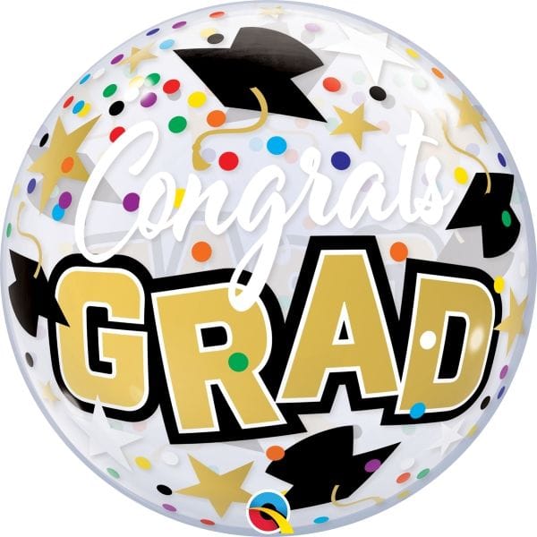 Congrats Grad Gold 22" Qualatex Bubble Party Balloon