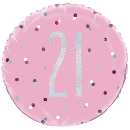 18 Inch 21st Birthday Glitz Pink & Silver Foil Balloon