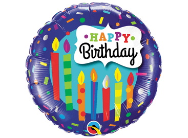 Qualatex 18 Inch Round Foil Balloon - Birthday Candles & Confetti