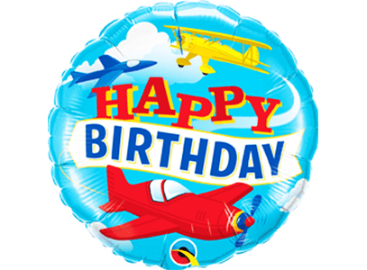 Qualatex 18 Inch Round Foil Balloon - Birthday Airplanes