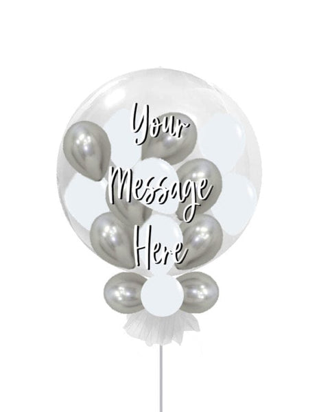 Personalised Silver White Clear Large Deco Bubble Balloon