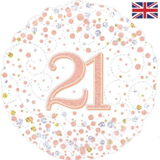 18 Inch 21st Birthday White & Rose Gold Fizz Foil Balloon