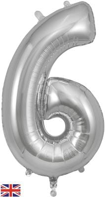 34inch Large Number 6 Balloon Silver