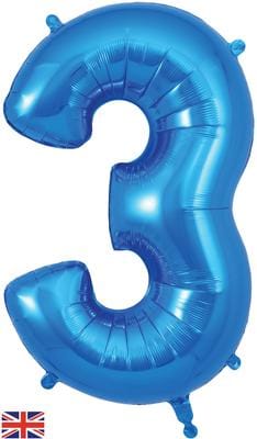Large Number 3 Balloon Blue 34inch
