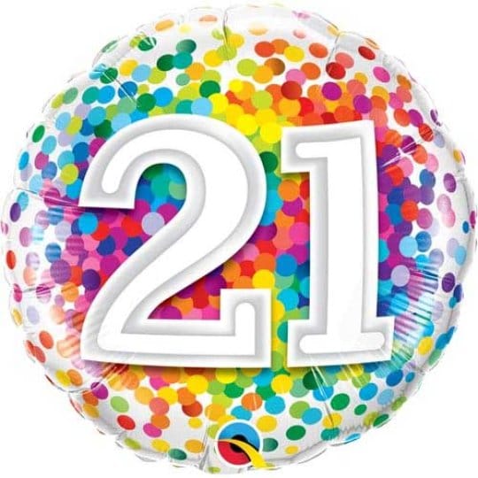 18 Inch Rainbow Confetti 21 Foil Balloon