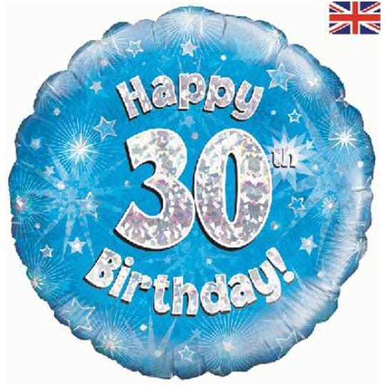 18 Inch Happy 30th Birthday Blue Foil Balloon