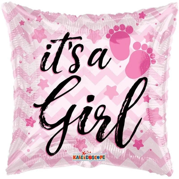 It's a Girl Footprints Holographic Balloon