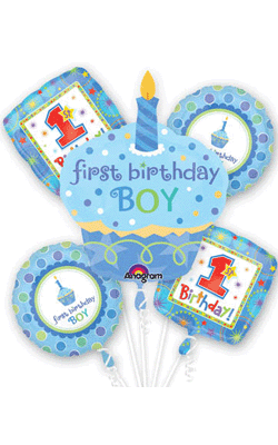 Giant 1st First Birthday Boy Cupcake Balloon Bouquet