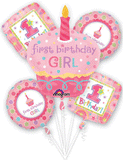 Giant 1st First Birthday Girl Cupcake Balloon Bouquet