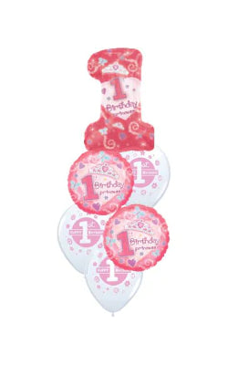 1st Birthday Baby Girl Balloon Bouquet