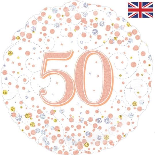 18 Inch 50th Birthday White & Rose Gold Fizz Foil Balloon