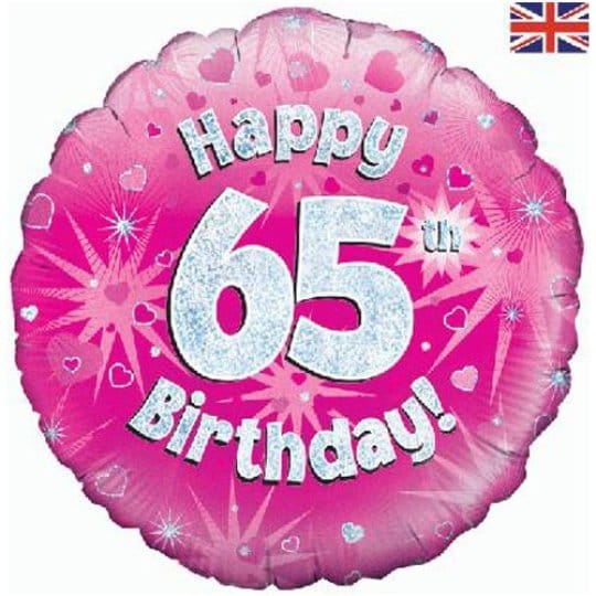 18 Inch Happy 65th Birthday Pink Foil Balloon