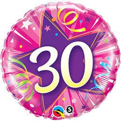 30th Shining Star Hot Pink Birthday Balloon