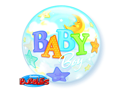 Qualatex 22 Inch Single Bubble Balloon - Baby Boy Moon & Stars