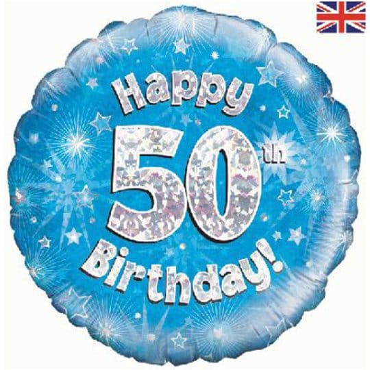 18 Inch Happy 50th Birthday Blue Foil Balloon