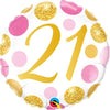18 Inch Age 21 Pink & Gold Dots Foil Balloon - 1 BALLOON