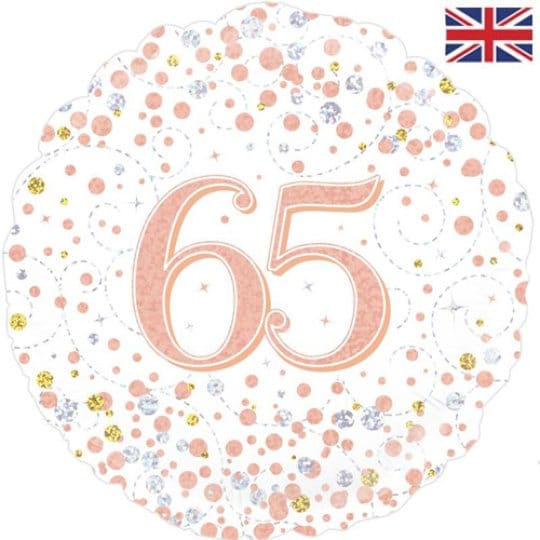 18 Inch 65th Birthday White & Rose Gold Fizz Foil Balloon