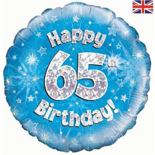 18 Inch Happy 65th Birthday Blue Foil Balloon