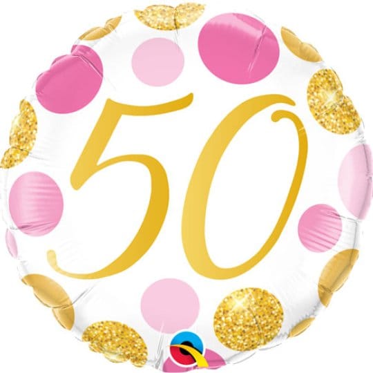 18 Inch Age 50th Pink & Gold Dots Foil Balloon