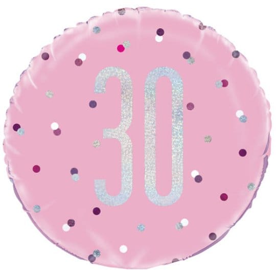 18 Inch 30th Birthday Glitz Pink & Silver Foil Balloon