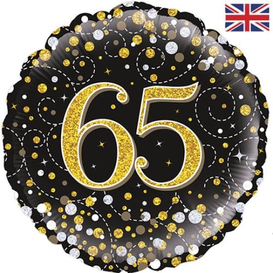 18 Inch 65th Birthday Black & Gold Fizz Foil Balloon