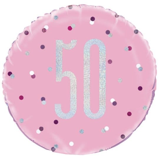 18 Inch 50th Birthday Glitz Pink & Silver Foil Balloon