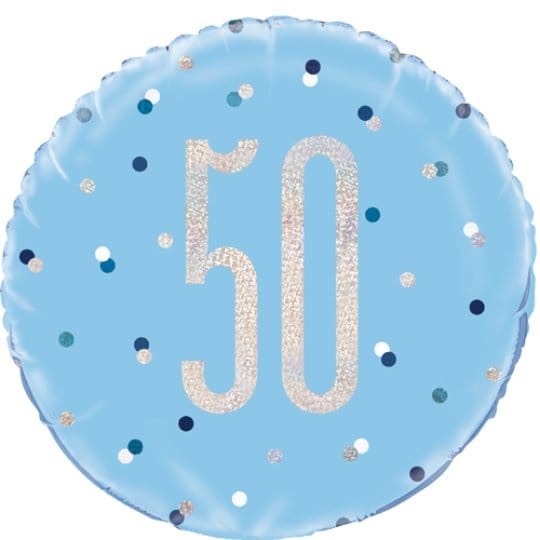 18 Inch 50th Birthday Glitz Blue & Silver Foil Balloon