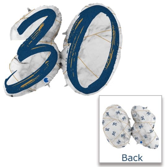 43 Inch Marble Mate Blue Number 30 Foil Balloon