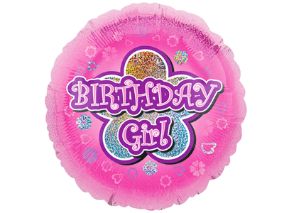 18 Inch Circle Foil Balloon - Pink Flowers Birthday Girl