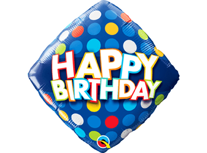 Qualatex 18 Inch Diamond Foil Balloon - Birthday Blue & Colorful Dots