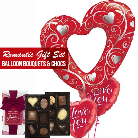 Romantic gift set big balloons bouquets and chocs