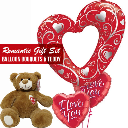 Romantic gift set combo balloons bouquets and teddy