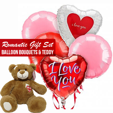 Romantic gift set balloons bouquets and teddy set