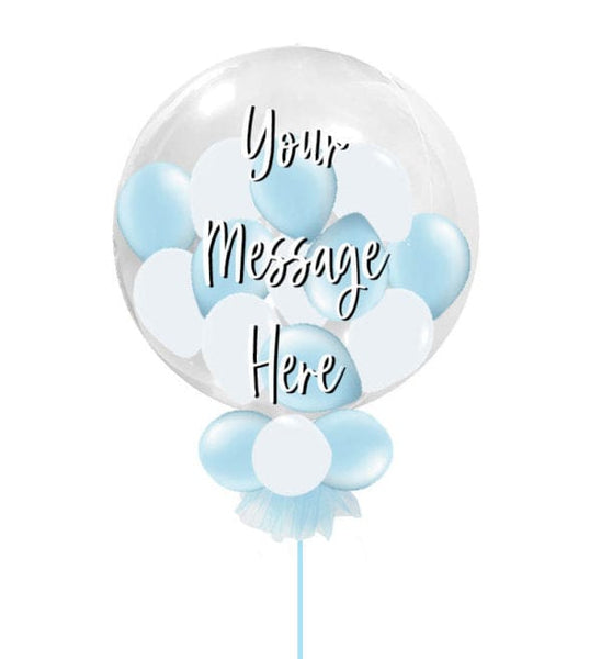 Personalised White & Baby Blue Large Deco Bubble Balloon