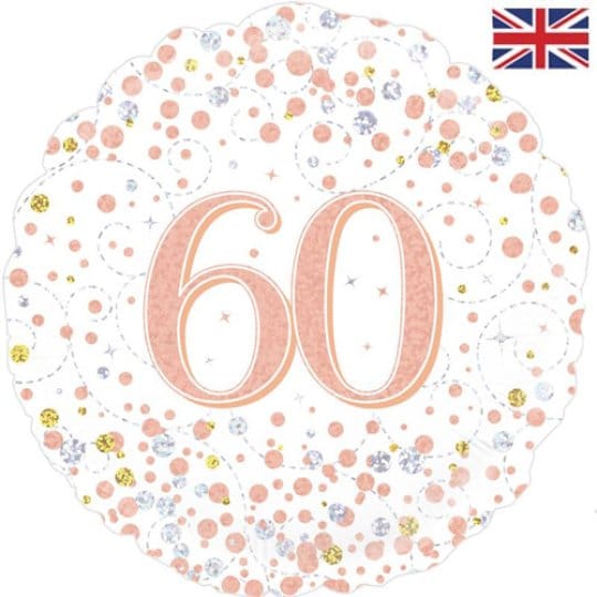18 Inch 60th Birthday White & Rose Gold Fizz Foil Balloon