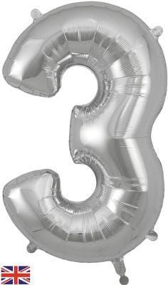 34inch Large Number 3 Balloon Silver