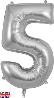 34inch Large Number 5 Balloon Silver