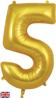 34inch Large Number 5 Balloon Gold