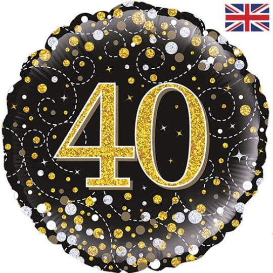 18 Inch 40th Birthday Black & Gold Fizz Foil Balloon