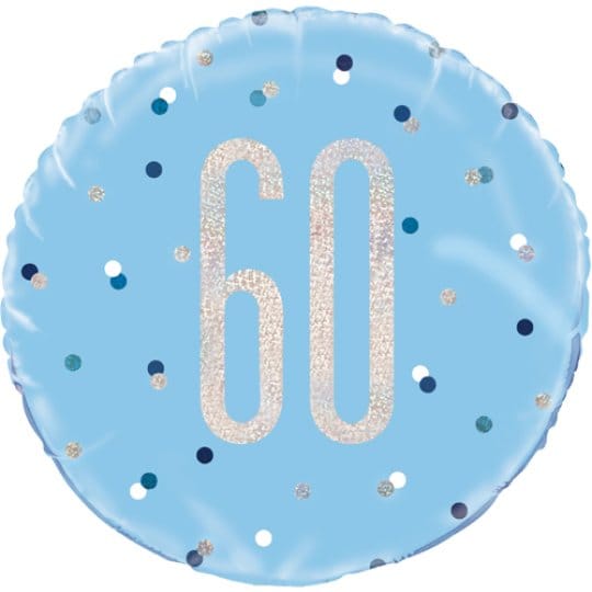 18 Inch 60th Birthday Glitz Blue & Silver Foil Balloon