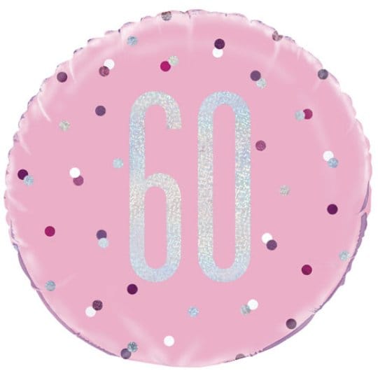 18 Inch 60th Birthday Glitz Pink & Silver Foil Balloon