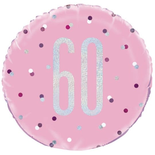 18 Inch 60th Birthday Glitz Pink & Silver Foil Balloon