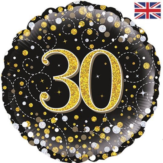 18 Inch 30th Birthday Black & Gold Fizz Foil Balloon