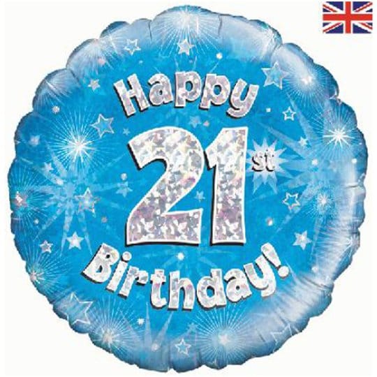 18 Inch 21st Birthday Blue Foil Balloon