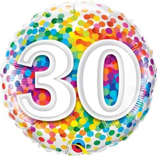 18 Inch Rainbow Confetti 30 Foil Balloon