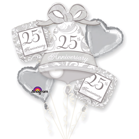 Large Silver 25th Wedding Anniversary Helium Balloon Bouquet (5)